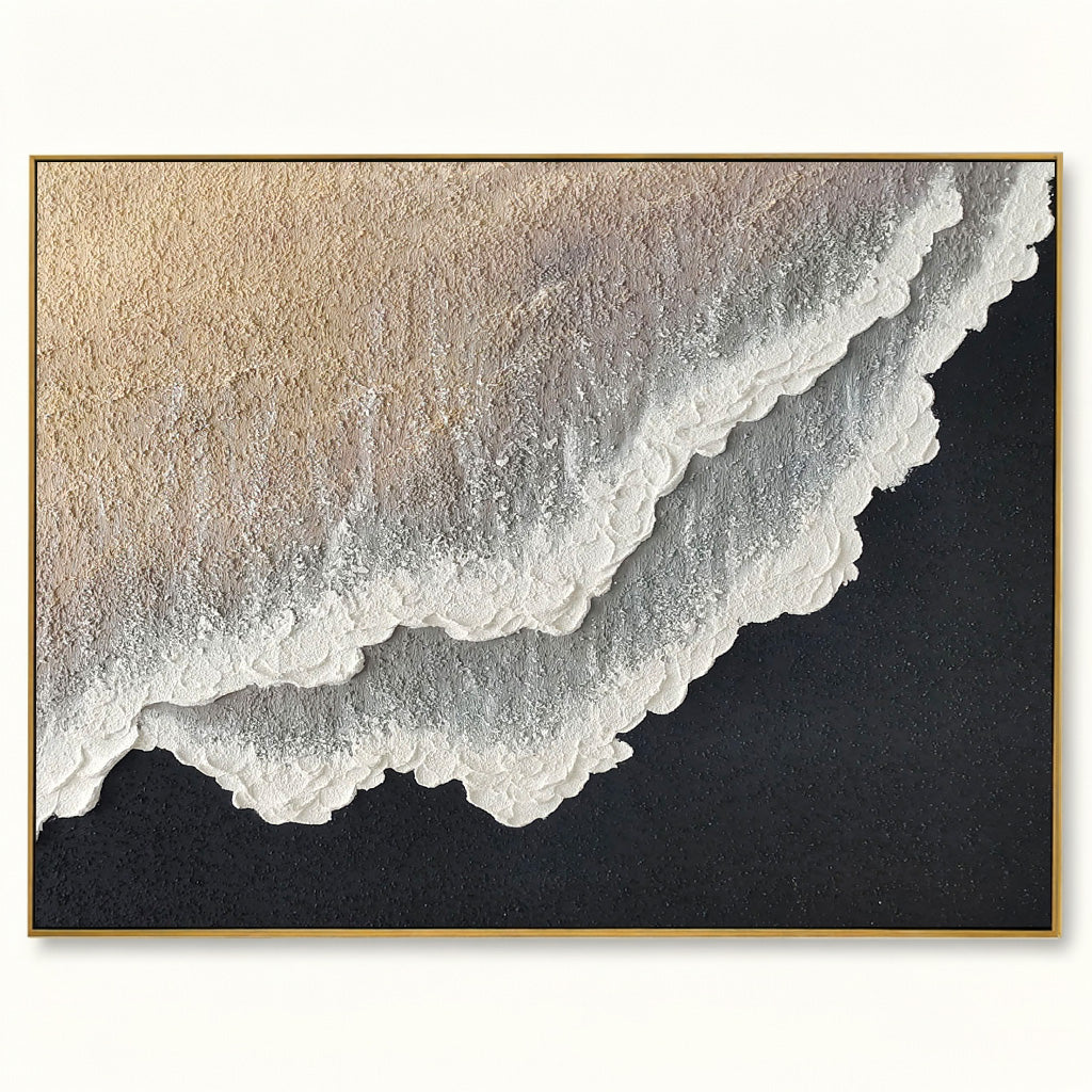 3D White And Black Minimalist Ocean Waves Art Large White And Black Minimalist Beach Pain - Main Product Image | Seegart