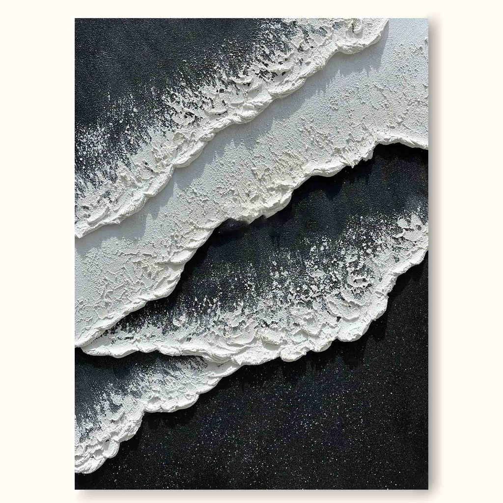 3d Black White Wave Painting On Canvas Minimalist Bl-SJ#0207