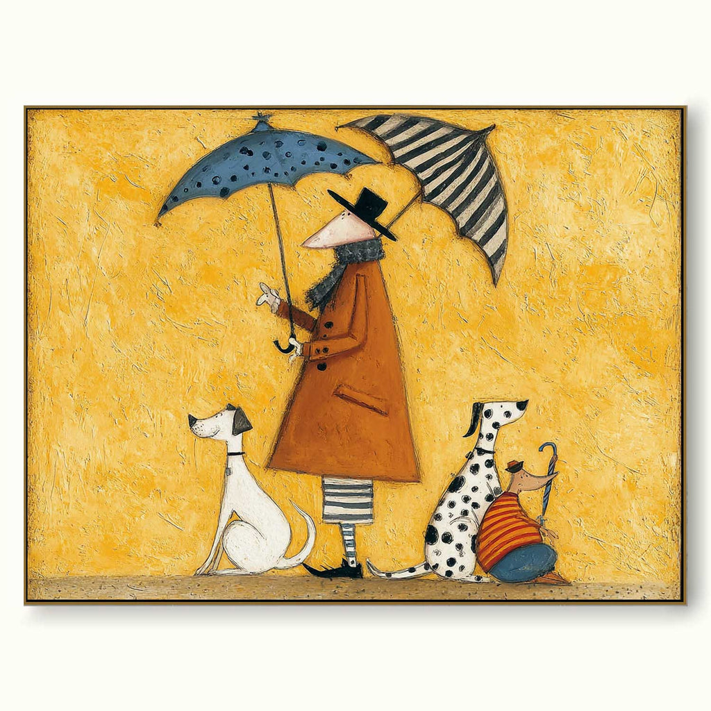 Abstract Textured Vintage Wall Art Dogs And Figures Rainy Painting For Den Decor-SJ#0198