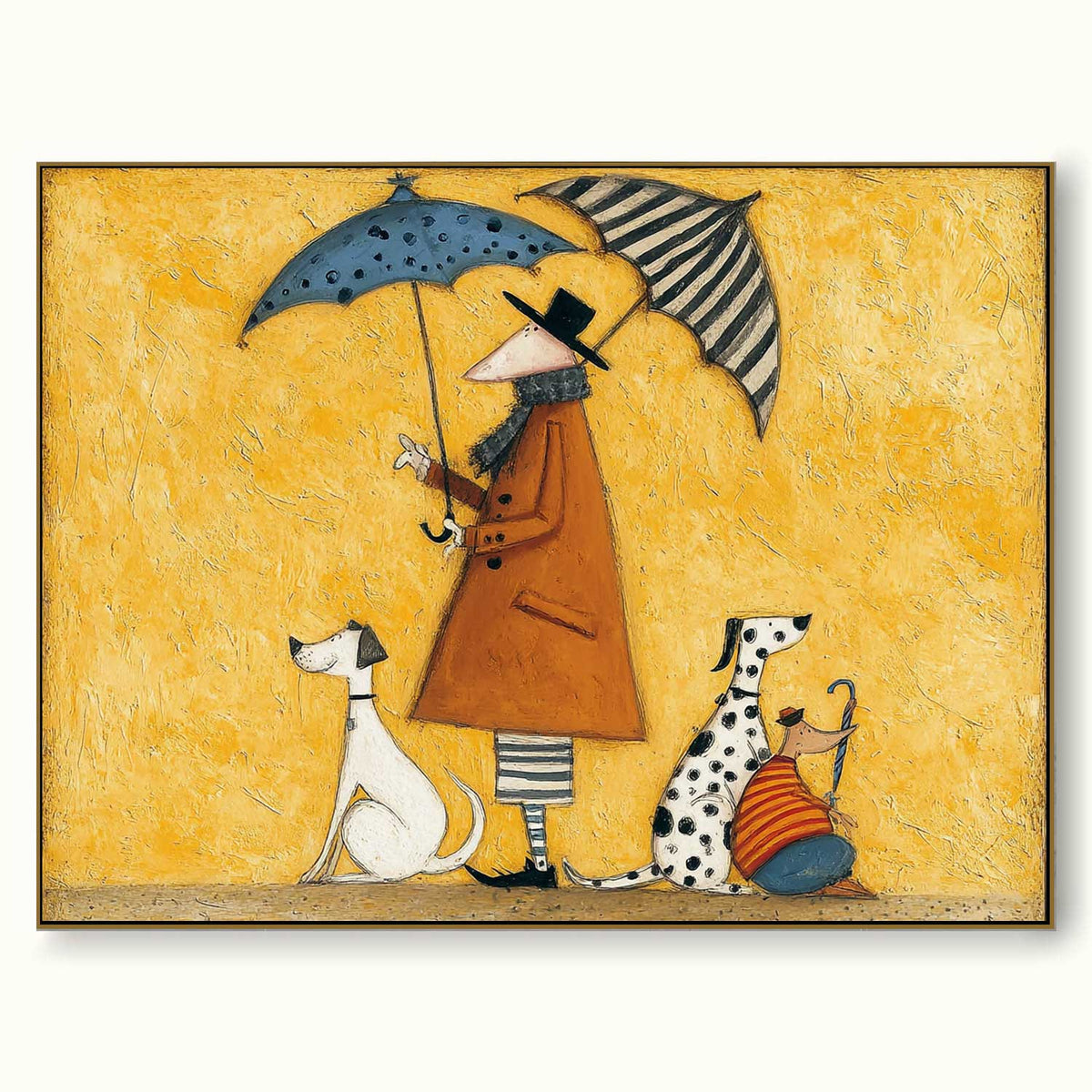 Abstract Textured Vintage Wall Art Dogs And Figures Rainy Painting For Den Decor-SJ#0198