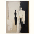 Beige Abstract Canvas Art Beige Minimalist Painting Black and-SJ#0333