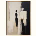 Beige Abstract Canvas Art Beige Minimalist Painting Black and-SJ#0333