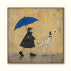 Dog Painting On Canvas Boy And Dalmatian Wall Art Blue Umbrella Decor-SJ#0189