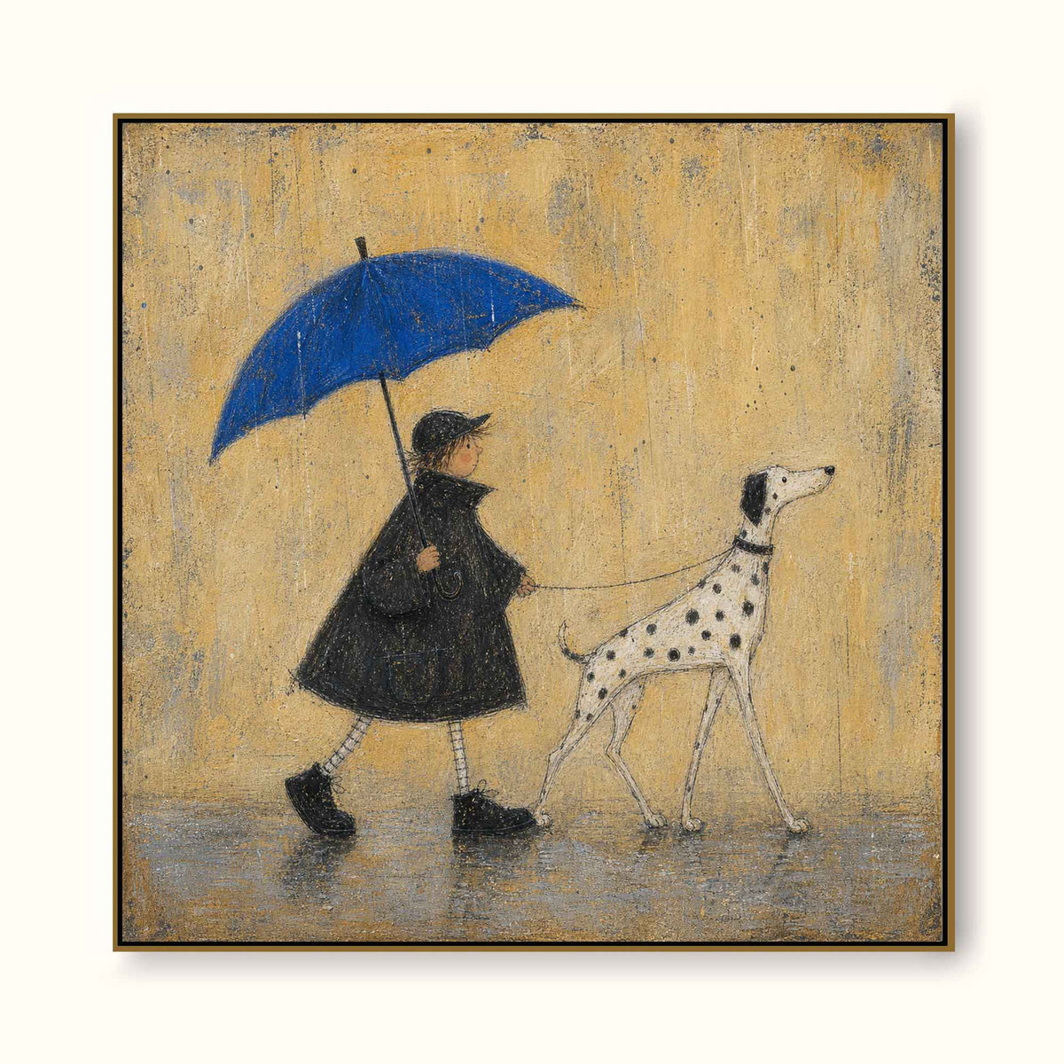 Dog Painting On Canvas Boy And Dalmatian Wall Art Blue Umbrella Decor-SJ#0189