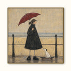 Entryway Wall Art Woman Dog Umbrella Canvas Painting With Paris Mood Decor-SJ#0186