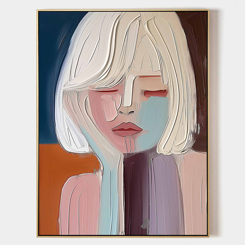 Large Pretty Girl Abstract Wall Art Colorful Pretty Lady Textured Painting Beautiful Girl Canvas Art-SJ#0331