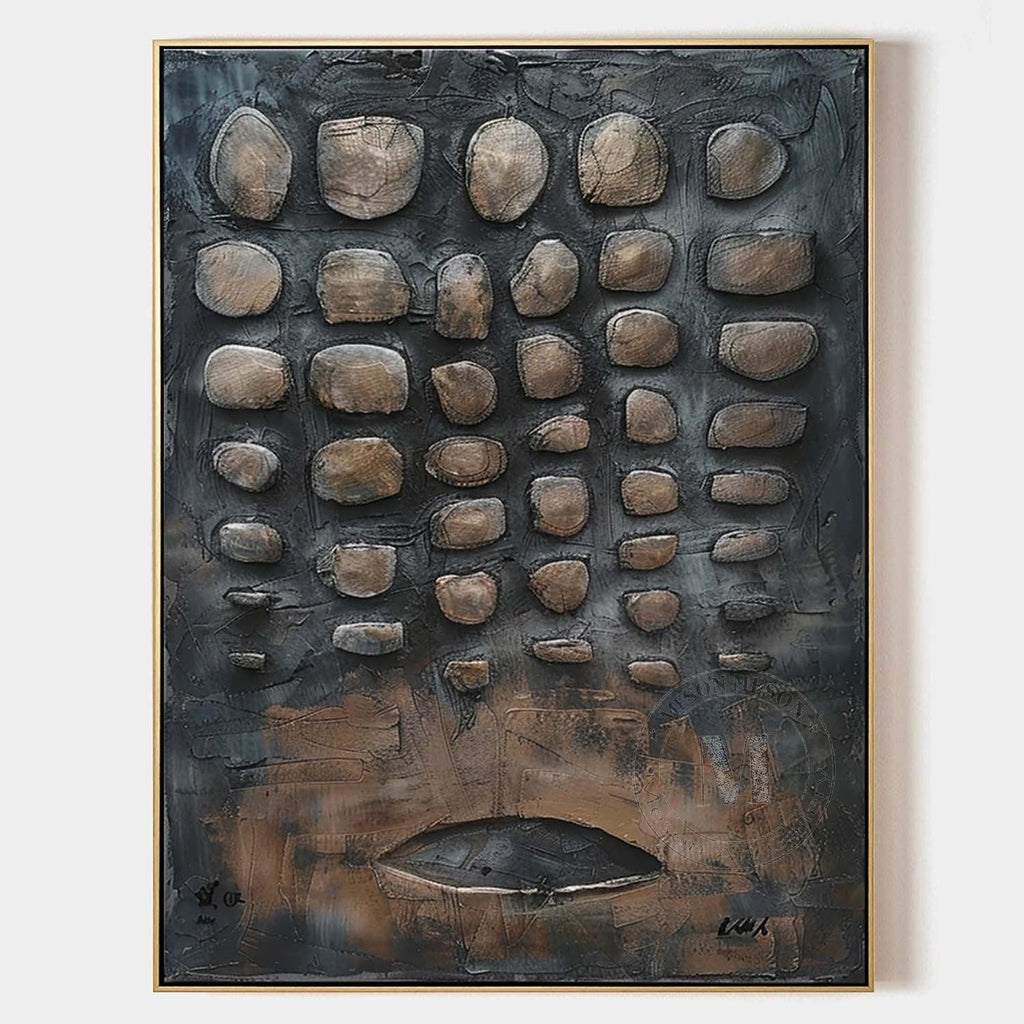 Large 3D Black Abstract Canvas Art for Sale Wabi Sabi Abstract Art Black Canvas Wall Painting –SJ#0157