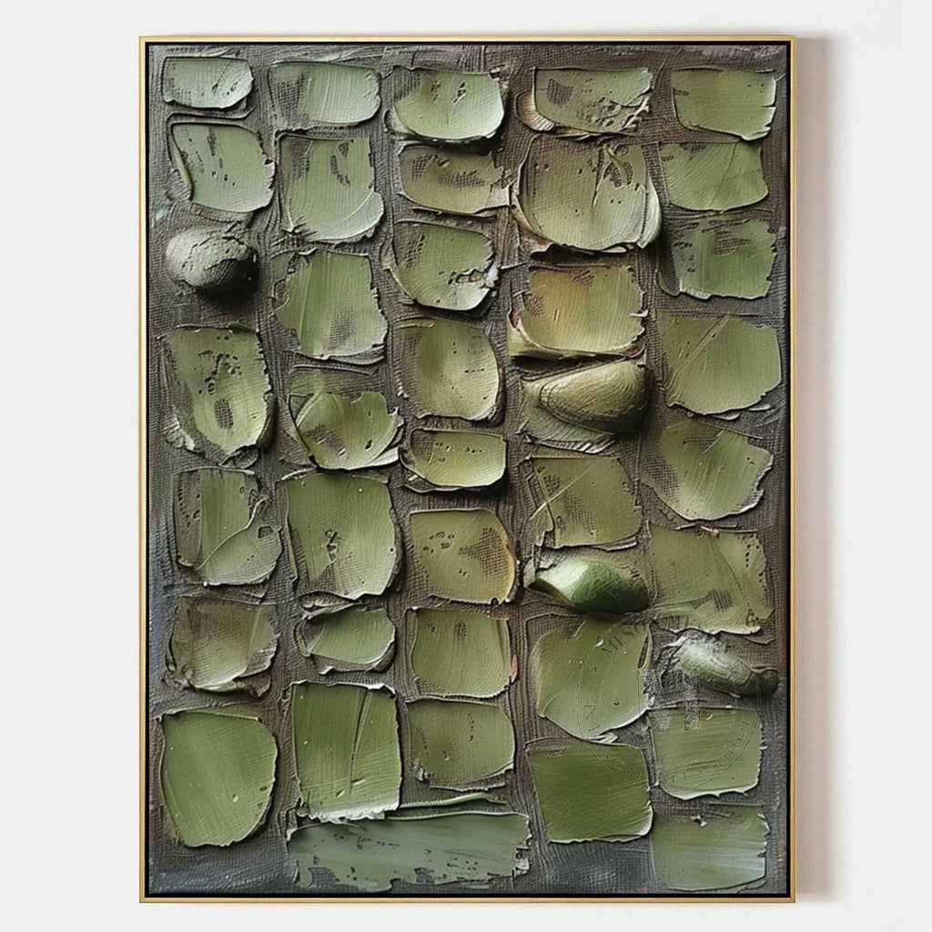 Large 3D Green Abstract Canvas Art for Sale Wabi Sabi Abstract Art Green Canvas Wall Painting – SJ#0158