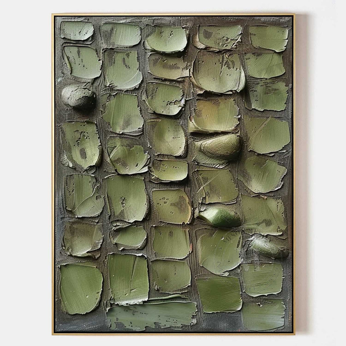 Large 3D Green Abstract Canvas Art for Sale Wabi Sabi Abstract Art Green Canvas Wall Painting – SJ#0158