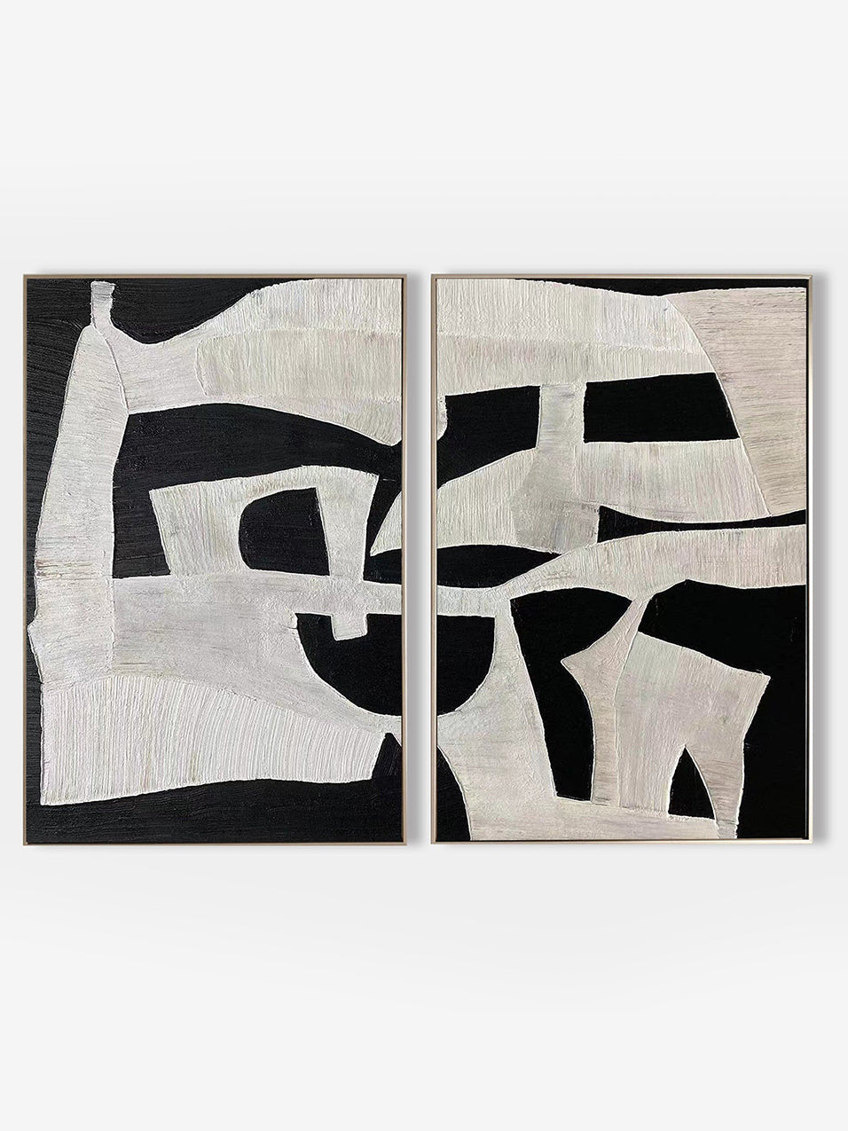 Black & White Textured Wall Art Modern Abstract Painting Set of 2 Minimalist Canvas - Main Product Image | Seegart