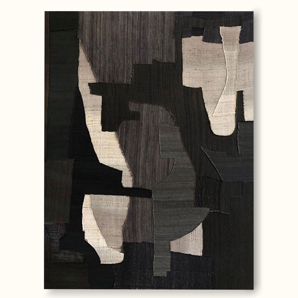 Large Textured Minimalist Abstract Geometric Painting Black Wabi Sabi Minimal Wall Art-SJ#0256