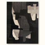 Large Textured Minimalist Abstract Geometric Painting Black Wabi Sabi Minimal Wall Art-SJ#0256