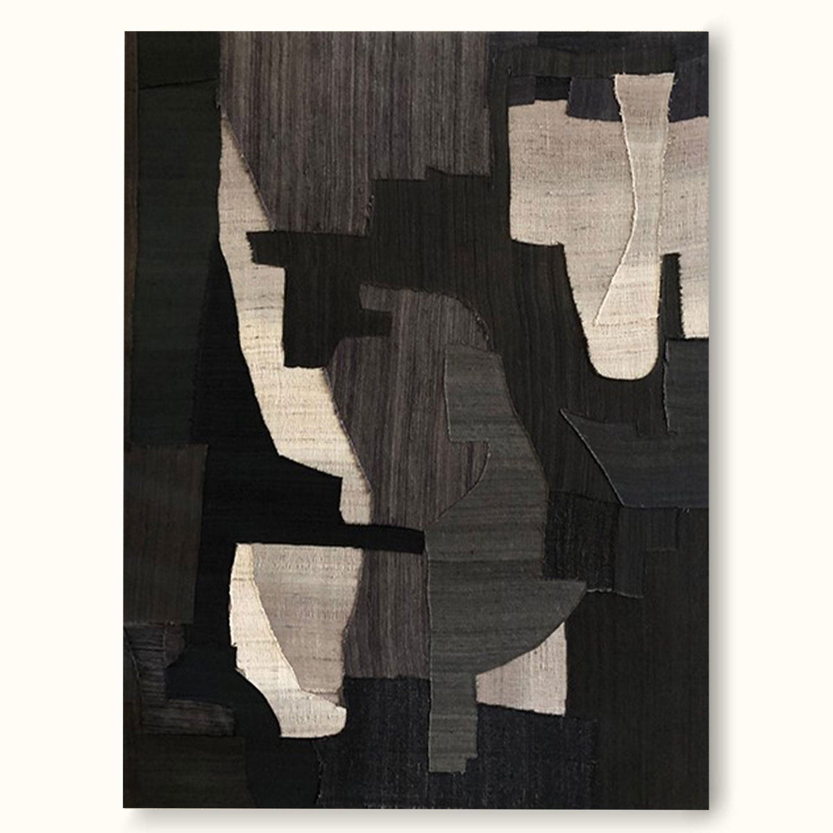 Large Textured Minimalist Abstract Geometric Painting Black Wabi Sabi Minimal Wall Art-SJ#0256