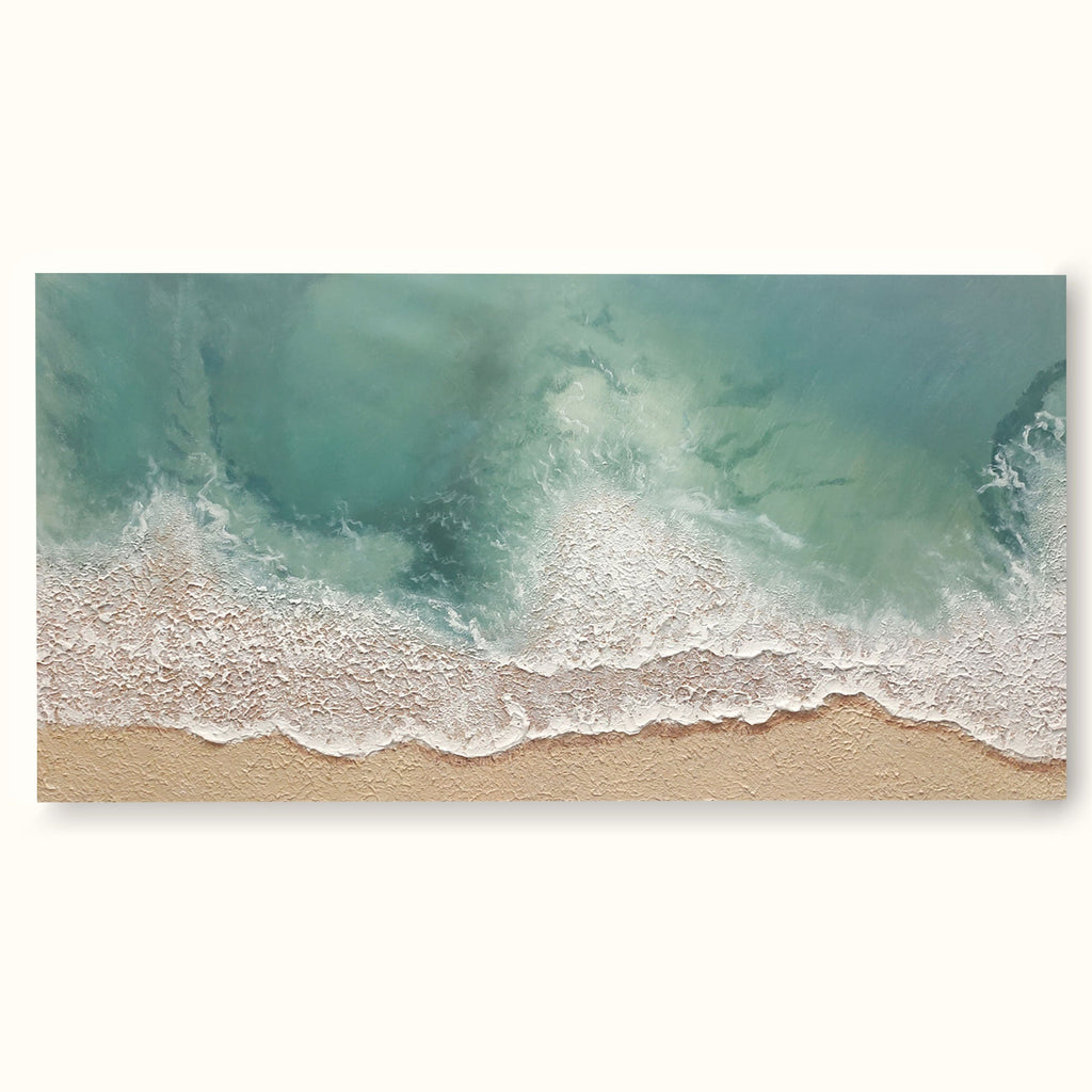 Light Green Ocean Wave Painting Beige Green Minima-SJ#0255