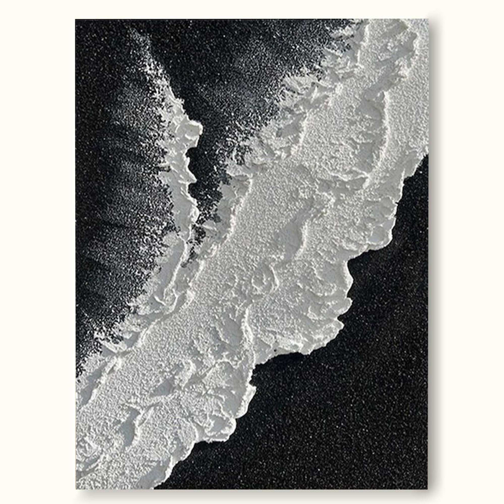Minimalist Black And White Ocean Painting Large Whit-SJ#0205