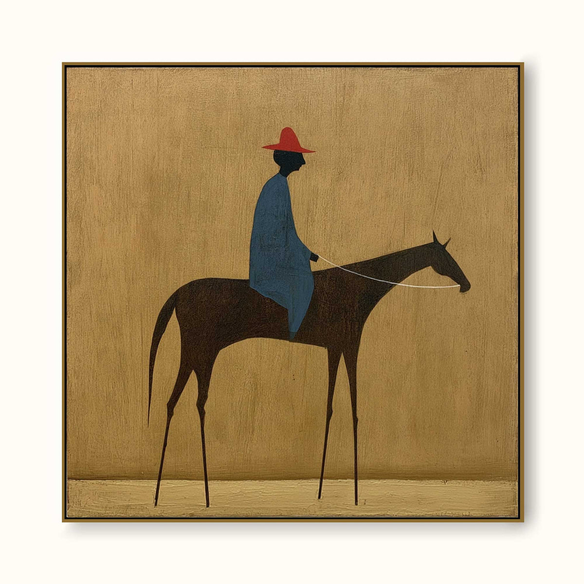 Modern Figurative Oil Painting Of Rider And Horse With Textured Beige Background For Living Room - Main Product Image | Seegart
