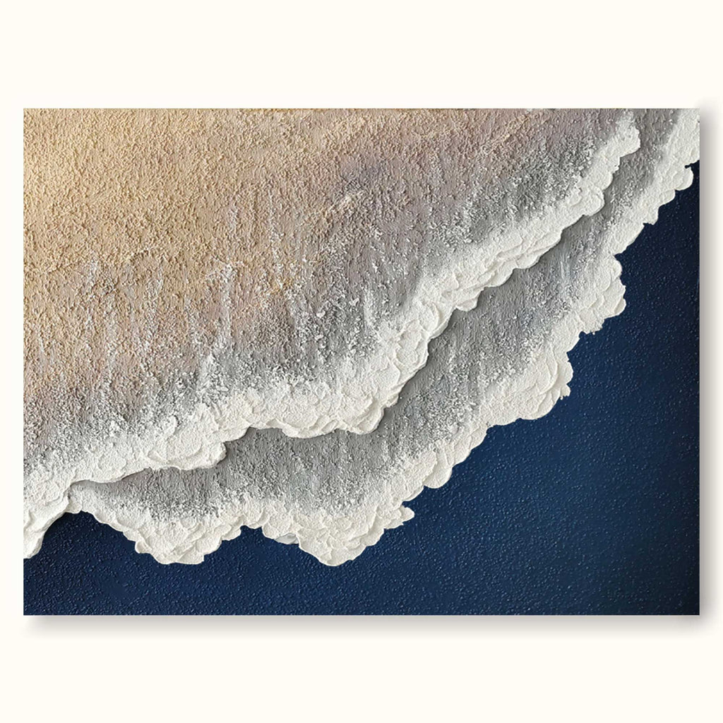 Navy Blue White Abstract Ocean Painting 3D White And Blue Minimalist Ocean Waves Art M-SJ#0202
