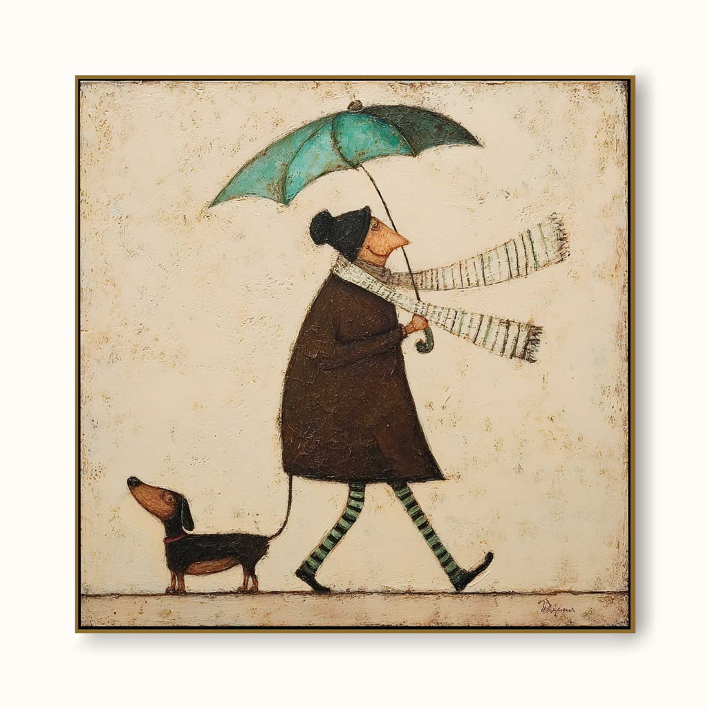 Neutral Vintage Wall Art For Living Room Umbrella Figure Painting In Soft Rain Home Decor-SJ#0191