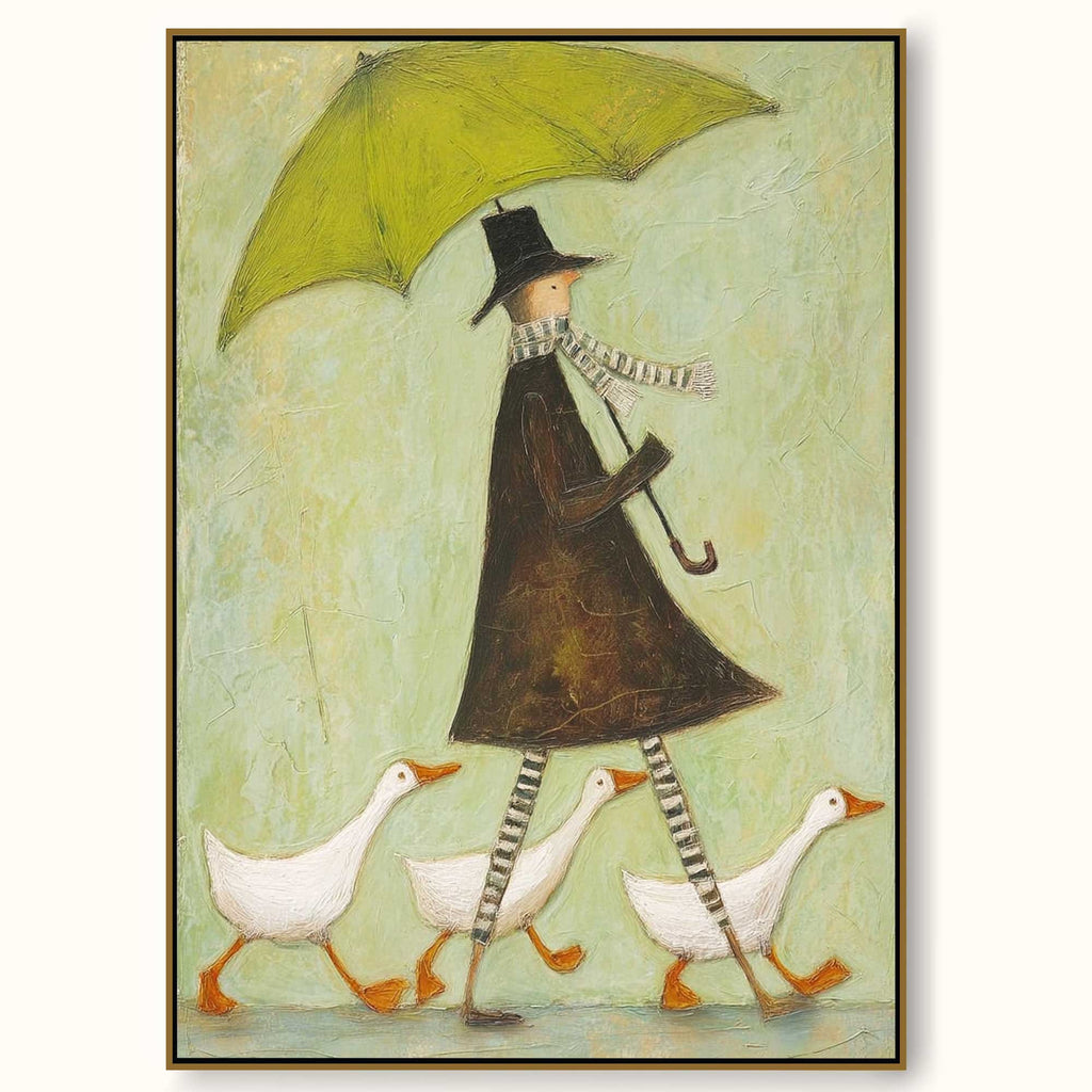 Organic Modern Wall Art Vintage Figure Oil Painting With Geese For Living Room-SJ#0192