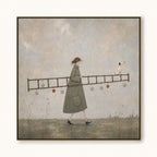 Original Man With Ladder Oil Painting Handmade Whimsical Wall Art For Living Room-SJ#0187