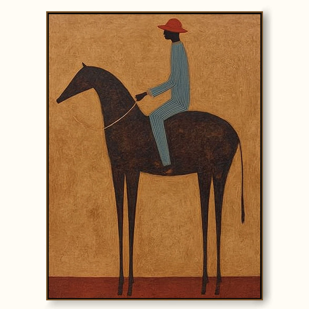 Original Equestrian Oil Painting Canvas Handmade Minimalist Rider Oil Painting-SJ#0237