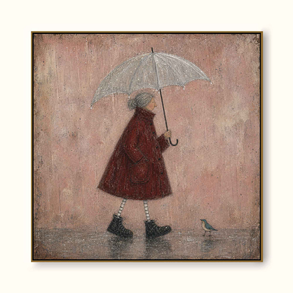 Rainy Day Painting Red Coat Woman Canvas Wall Art Soft Minimalist Decor-SJ#0190
