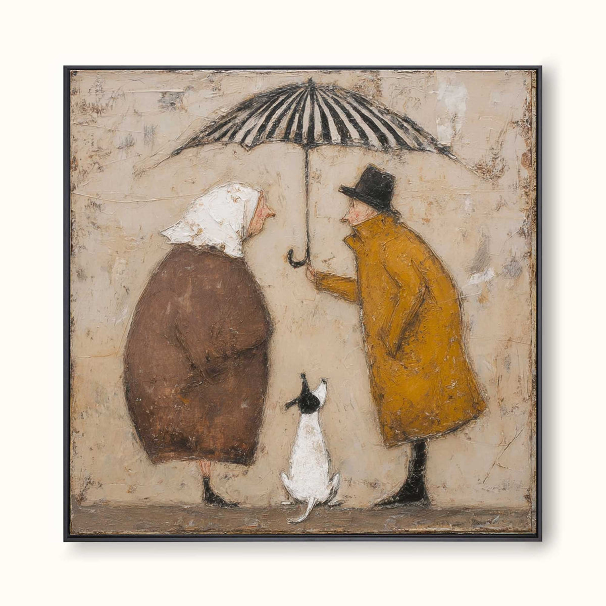 Romantic Vintage Couple Painting On Canvas Dog And Umbrella Wall Art Decor Gift-SJ#0181