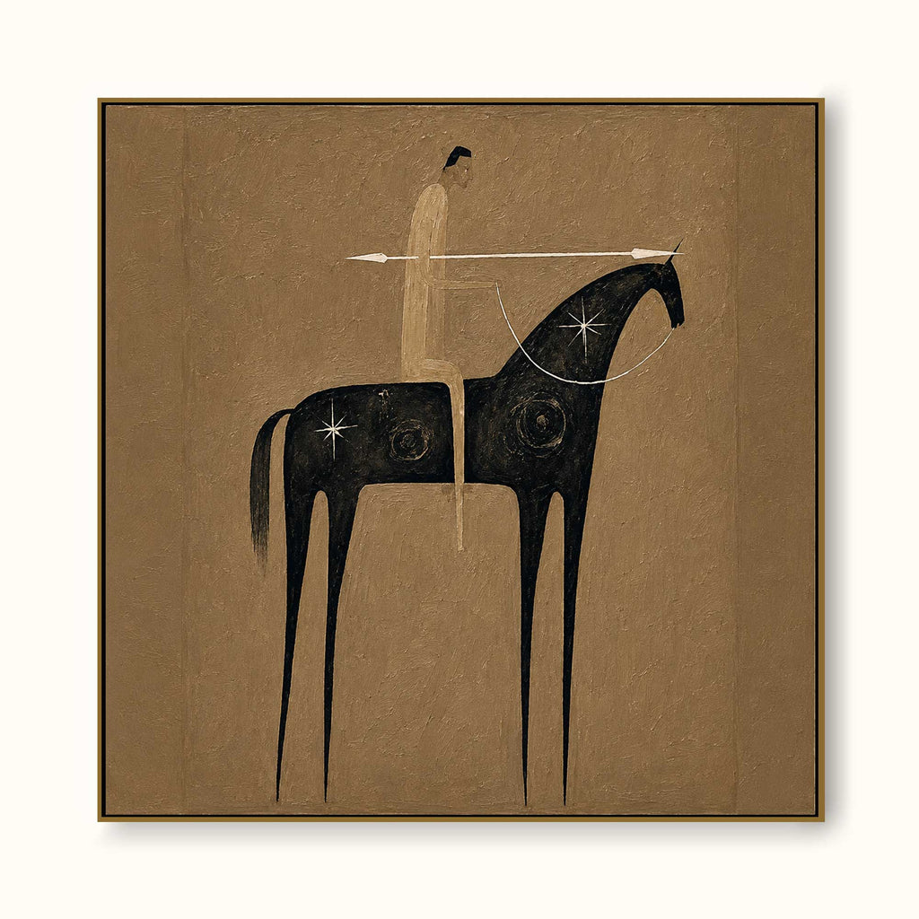 Vintage Abstract Horse And Rider Painting On Linen Canvas For Living Room Decor-SJ#0238