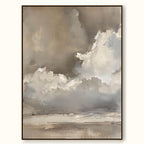 Vintage Beige And Brown Cloud Wall Art Cloudy Sky Oil Painting Vintage Neutral Cloud Painting-SJ#0208