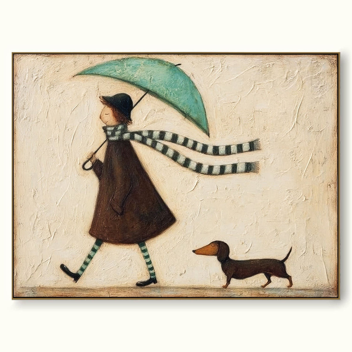 Vintage Dog Portrait Painting Girl With Dachshund Canvas Art Cottage Style Decor hand-painted wall art | Seegart