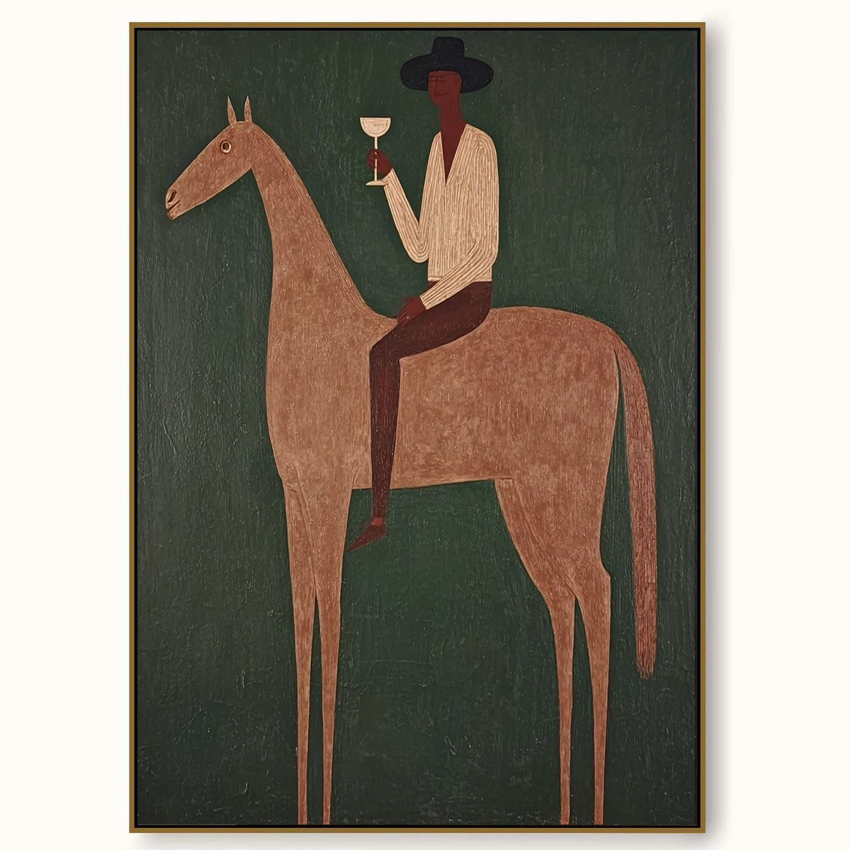 Vintage Equestrian Art Print Featuring Gentleman On Horse With Green Background For Living Room Deco - Main Product Image | Seegart