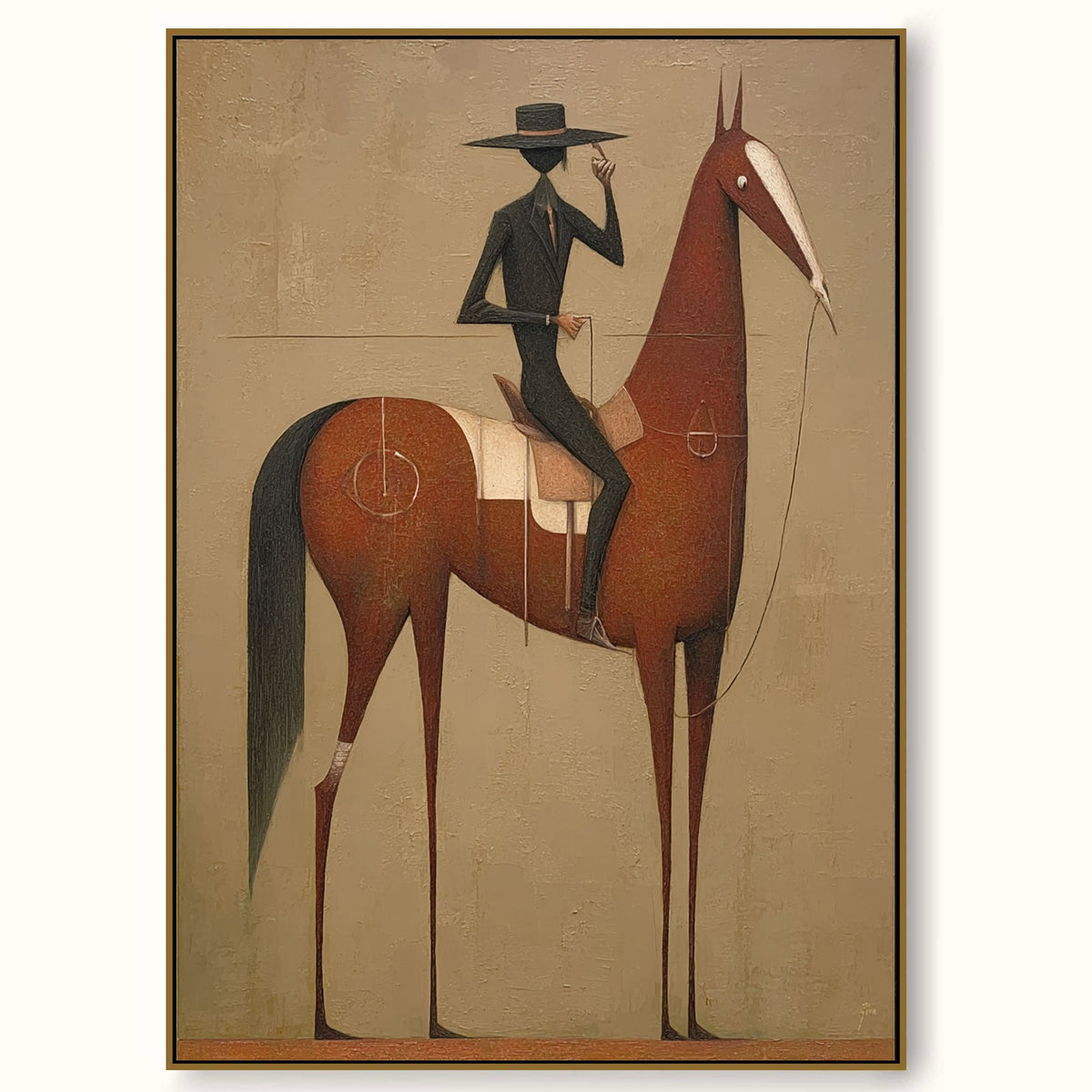 Vintage Equestrian Oil Painting Brown Horse Rider Vertical Canvas Wall Decor For Living Room - Main Product Image | Seegart