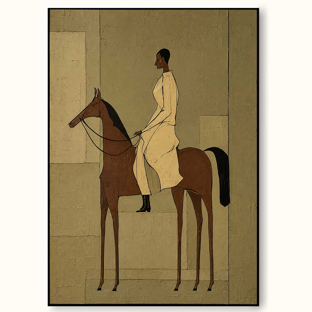 Vintage Equestrian Oil Painting Woman On Horse Retro Wall Art For Living Room Decor-SJ#0229