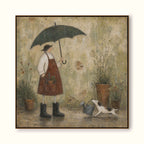 Vintage Gardener With Dog Painting In Earthy Tones For Cozy Home Decor-SJ#0184
