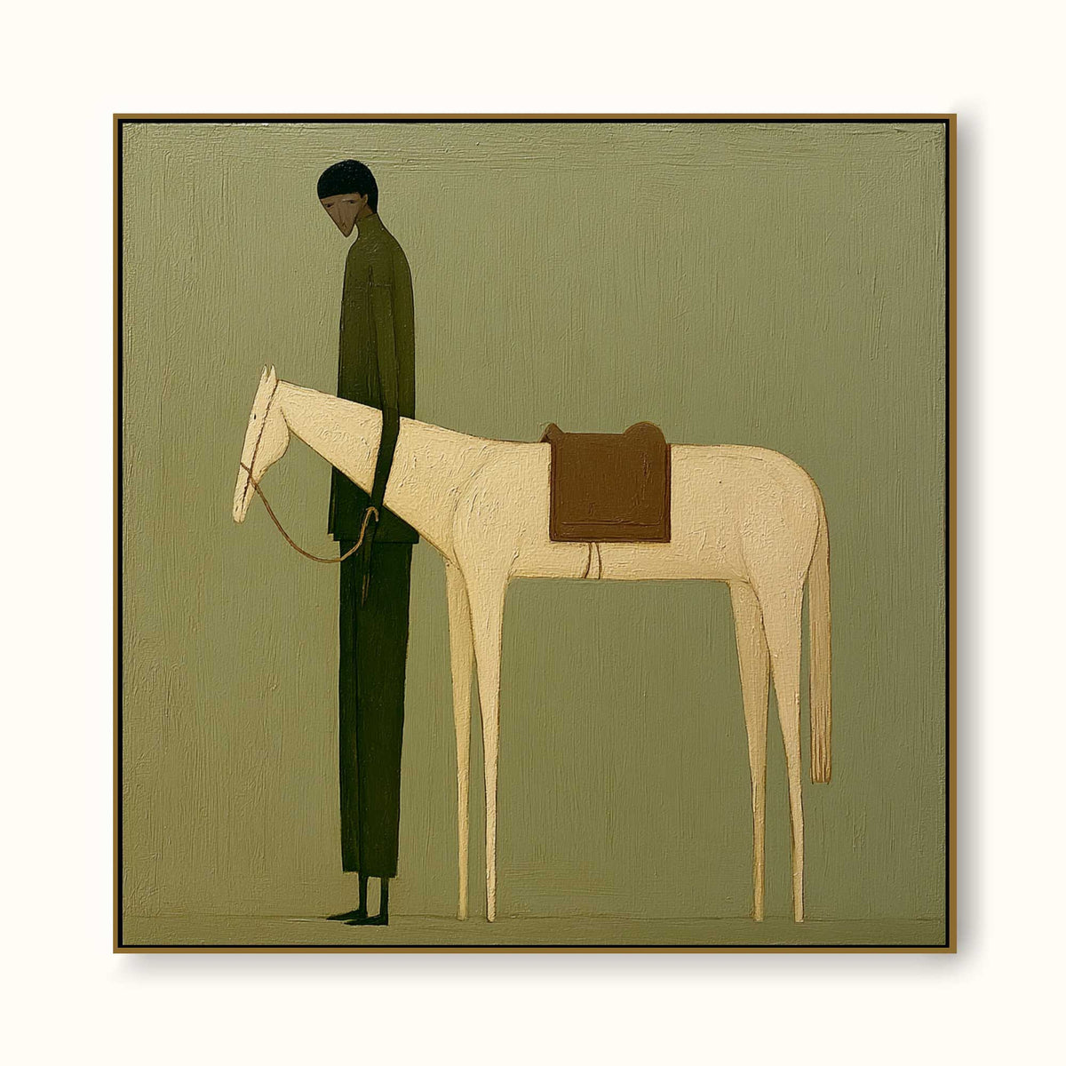 Vintage Green Horse Painting Original Oil On Linen For Modern Home Decor - Main Product Image | Seegart