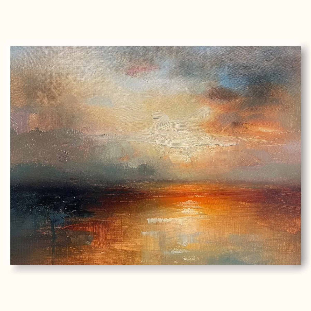 Vintage Hand-Painted Abstract Sea Level Oil Painti-SJ#0263