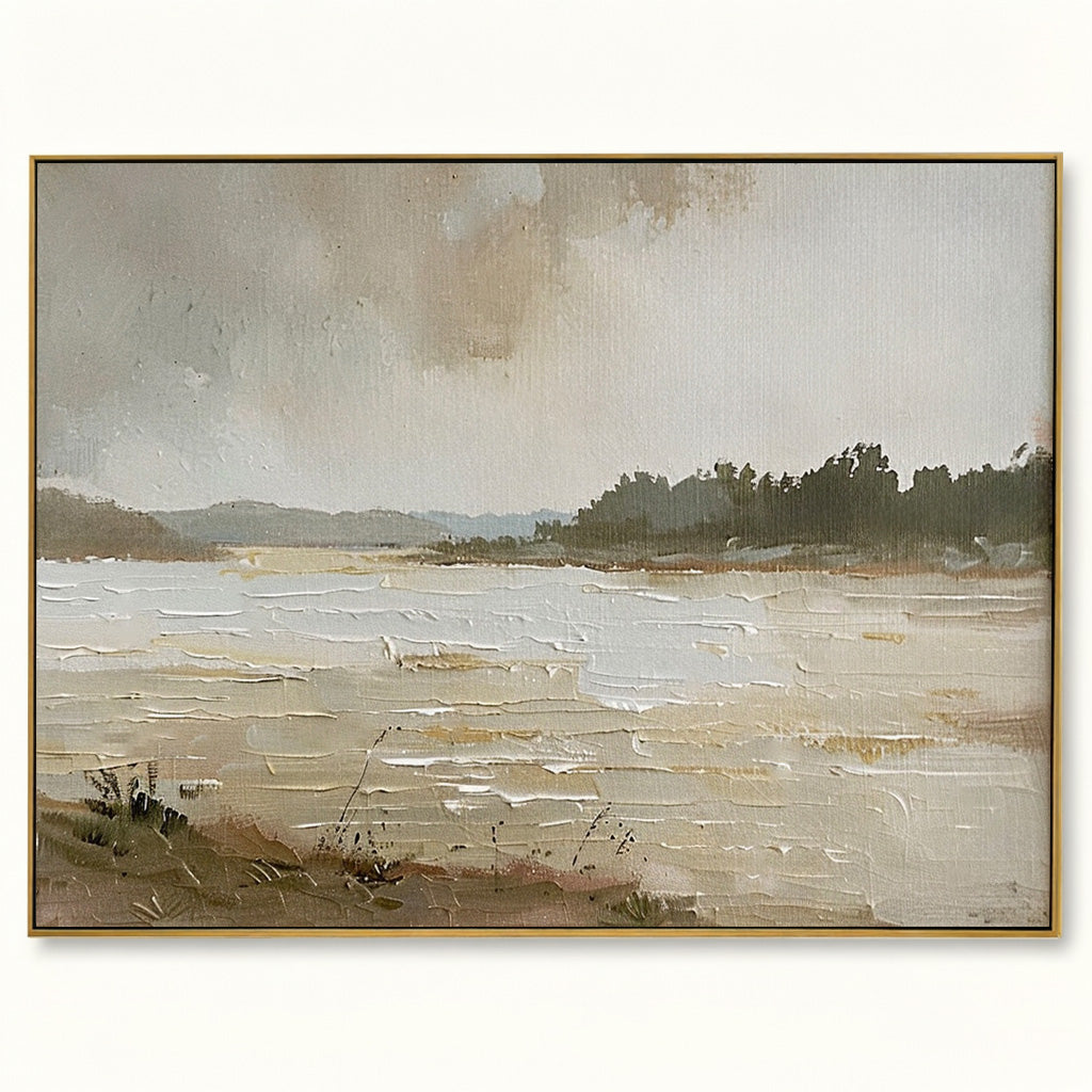 Vintage Lake Landscape Oil Painting Rustic Lake Ar-SJ#0211