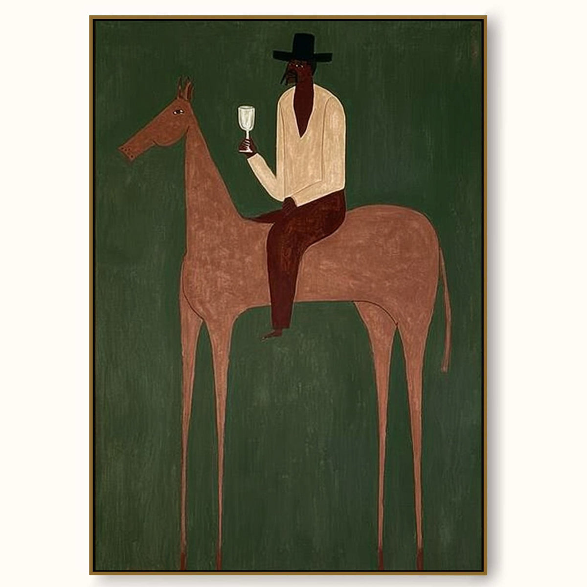 Vintage Minimalist Horse Oil Painting Framed Green Canvas Wall Art For Bedroom Sanctuary - Main Product Image | Seegart