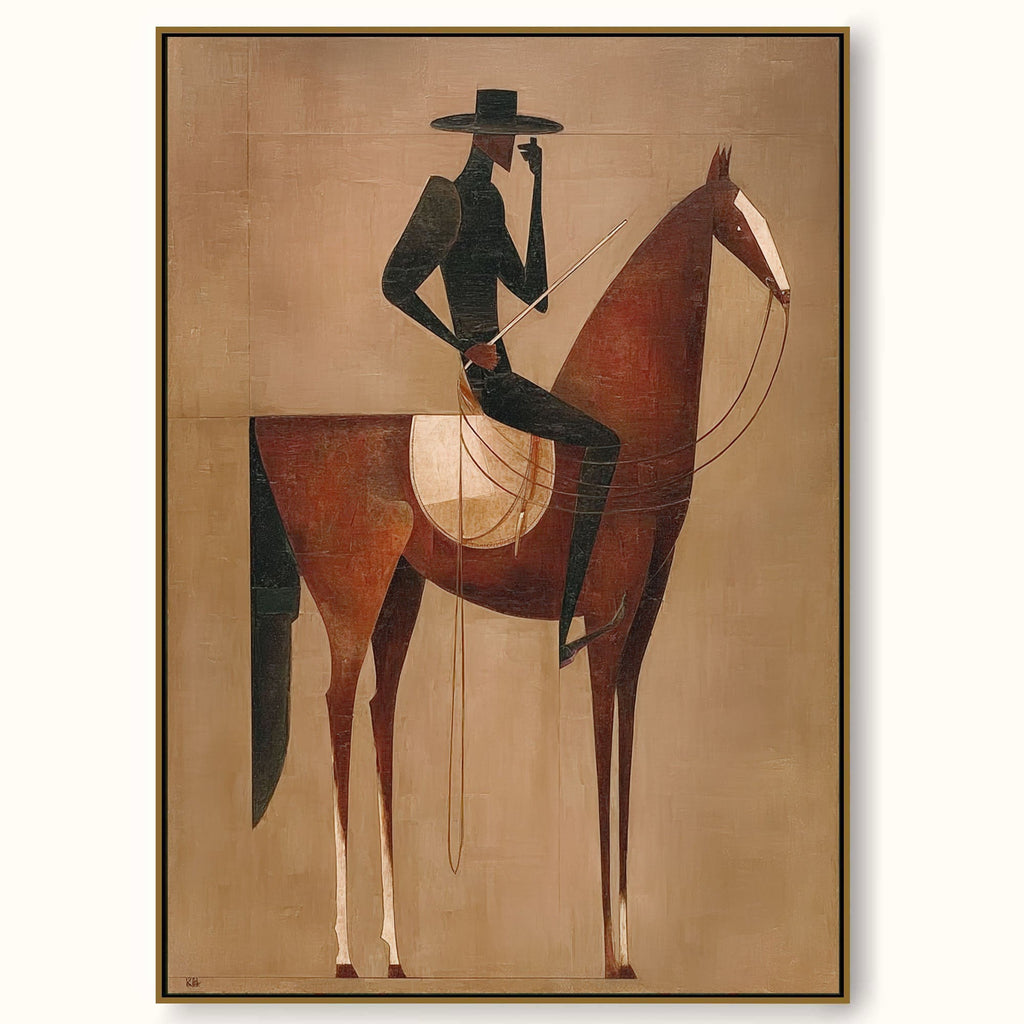 Vintage Minimalist Horse Painting Framed Cowboy Canvas Wall Art For Bedroom Sanctuary-SJ#0233