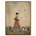 Whimsical Coastal Girl With Dog Painting Original Art For Living Room Decor-SJ#0195