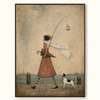Whimsical Coastal Girl With Dog Painting Original Art For Living Room Decor-SJ#0195