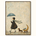 Whimsical Dachshund Canvas Art Moon Cart Tea Walk Neutral Cozy Wall Decor-SJ#0194
