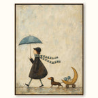 Whimsical Dachshund Canvas Art Moon Cart Tea Walk Neutral Cozy Wall Decor-SJ#0194