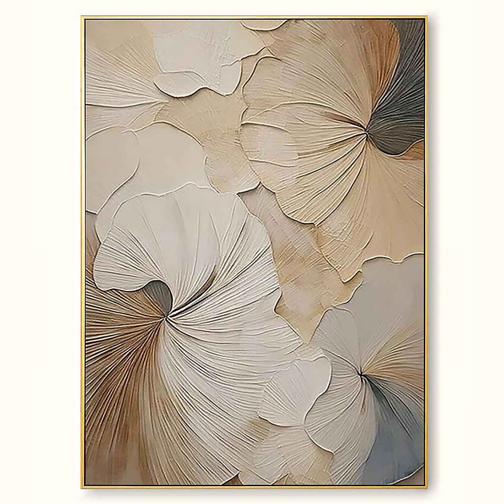 Hand-Painted Modern Floral Beige Vertical Wall Art Decor -SJ#0328