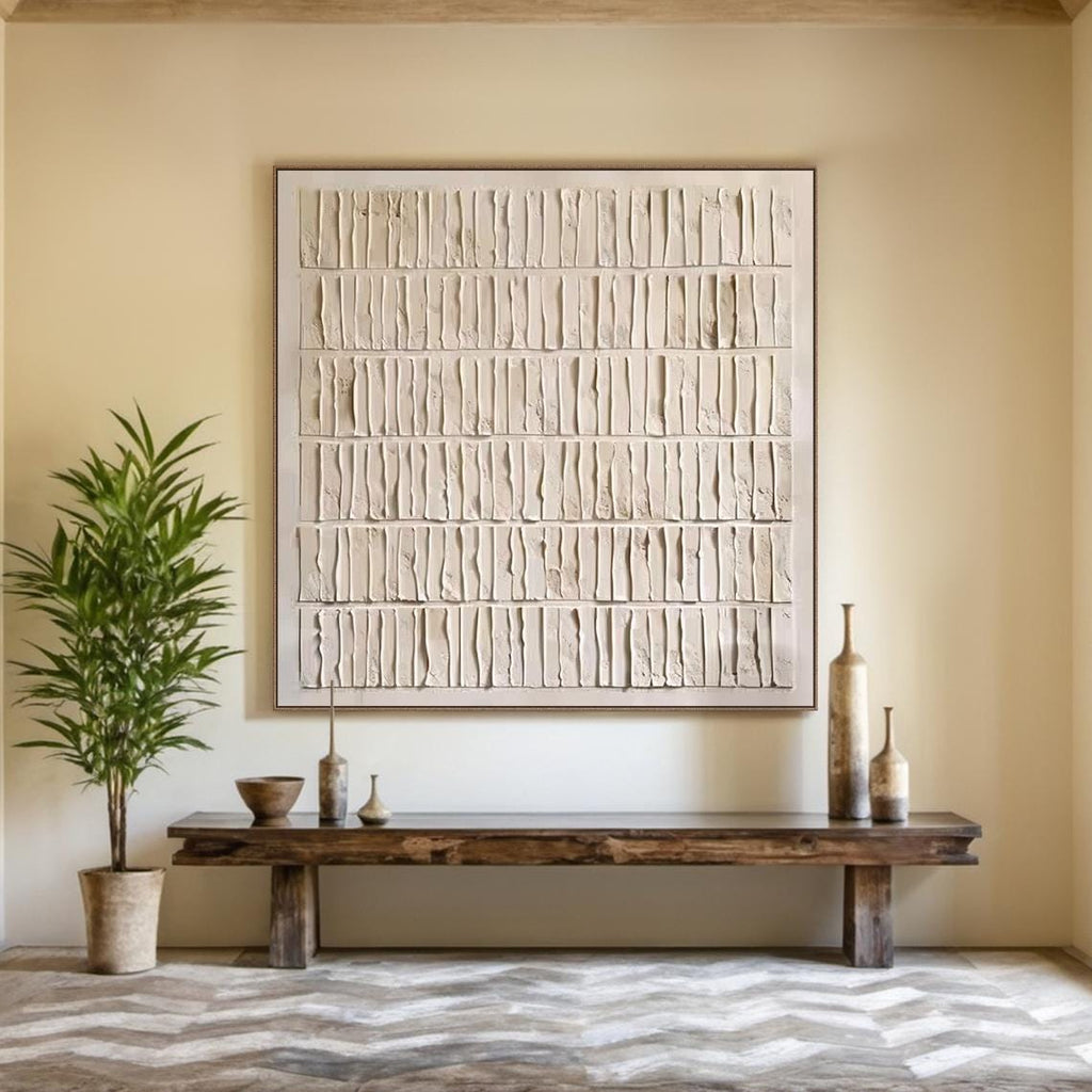 Large Beige 3D Textured Wall Art, Minimalist Painting,neutral Plaster Painting, Wabi-sabi Wall Art,handmade Painting, Modern Living Room Art - SJ#0332