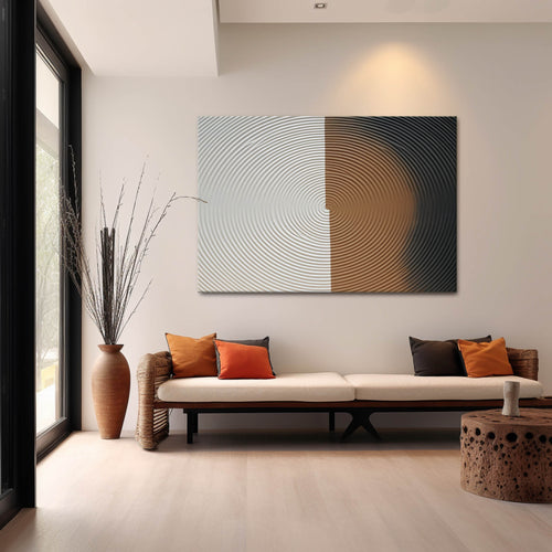 3D White Plaster Abstract Art Canvas White Plaster Texture Painting Large White and Brown Wall Art – SJ#0163
