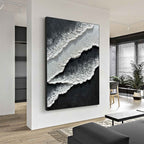 3d Black White Wave Painting On Canvas Minimalist Bl-SJ#0207
