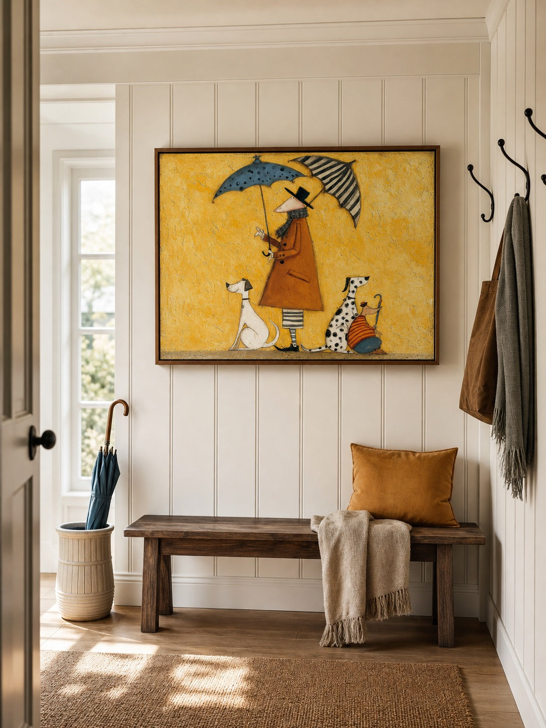 Abstract Textured Vintage Wall Art Dogs And Figures Rainy Painting For Den Decor-SJ#0198