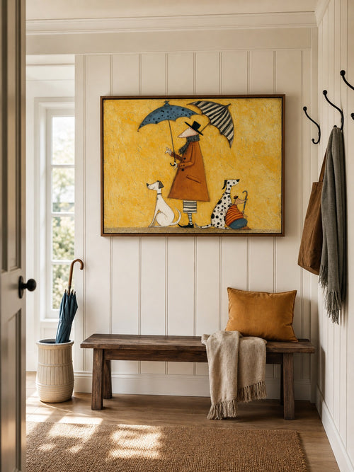 Abstract Textured Vintage Wall Art Dogs And Figures Rainy Painting For Den Decor-SJ#0198