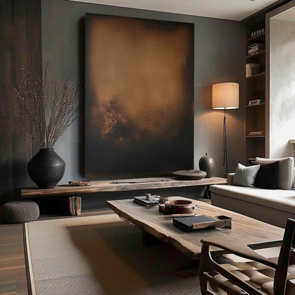 Black Minimalist Wall Art Black Brown Abstract Painting Wabi Sabi Wall Art Large Neutral Wall Decor-SJ#0253